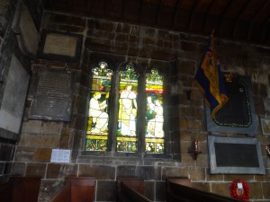 Memorials to the fallen in war, poppy wreaths are very common