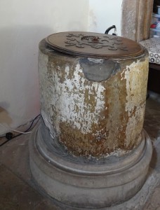 Looks like it is the 12th century font http://www.stmarystadcaster.co.uk/a-tour-of-st-andrews-newton-kyme.html see for more information about the church