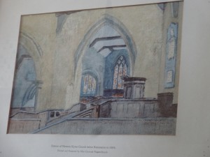 Painting of church before the old pews were removed