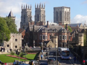 York from a slight rise on way to the station with camera on zoom & 3D.