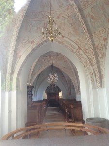 Through window of old church