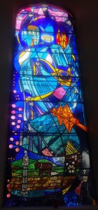 Commemorative stained glass window representing Inverkeithing's past and present