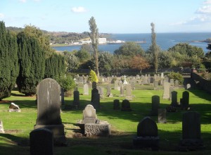 Cemetery from about half or two thirds down looking toward left hand side of the harbour