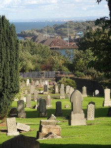 Cemetery looking towards right hand side of harbour with scrap metal recycler clearly visible