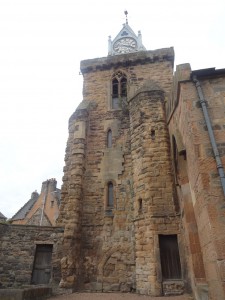 Church facade from one side of graveyard