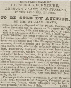Advertisement of auction of contents of hotel on 15 December 1850