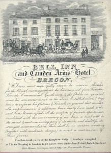 1840 engraved advertisement for the hotel which offers a 23 hour coach trip to London. Found on the National Library of Wales 