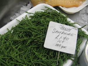 The fishmonger was selling samphire, an edible coastal plant I'd never seen before and which is often eaten with seafood.