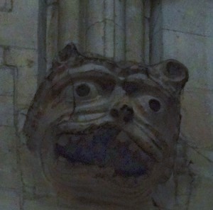 One of the many faces high on the walls of the cathedral