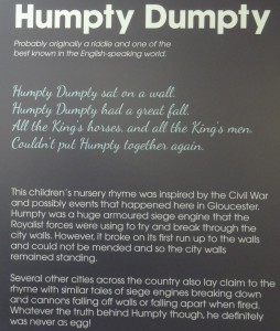 Comment on siege warfare and children's rhyme. The original had a line drawing of Humpty on a wall but was too indistinct to read.