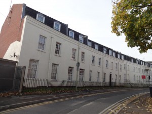Curved line of buildings found when taking the long way to the docks