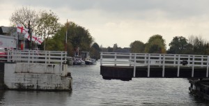 A swing bridge closing behind us