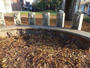 Known as the Storytellers Bench and built in recent times.  it included a couple of men clutching cans who shuffled across some seats to allow me to photograph the seats.  A woman with a fag wanted me to photograph her. 