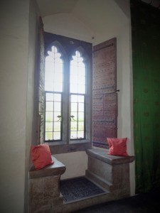This is part of a room styled to represent a royal apartment from 1422.  I liked the shutters and window seats and could imagine someone sitting and gazing out  onto a world she was not free to visit independently.