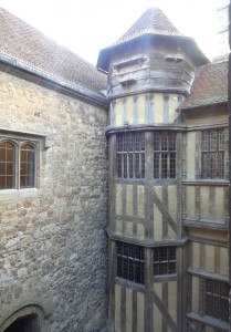 Not sure what this is apart from it looking to have Tudor architecture and found in one of the courtyards.  Seems to have small openings just under the roof line similar to those in a dovecot. 